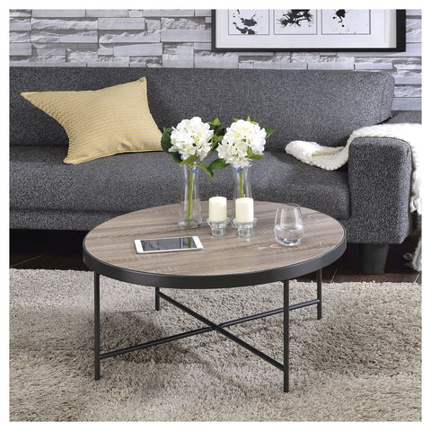 Urban Designs Weathered Gray Oak Round Coffee Table