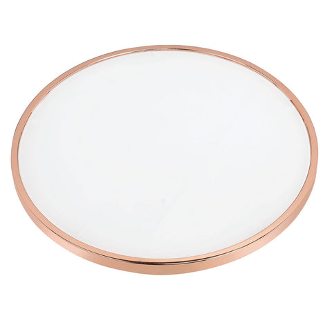 Urban Designs Rose Gold Metal Frame Round Coffee Table - White Frosted Glass