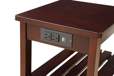 Urban Designs Havana Wooden Accent Side Table with Charging Station - Espresso
