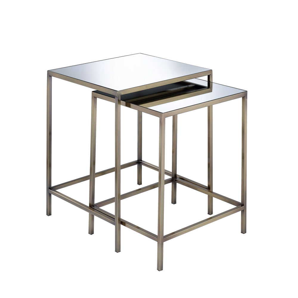 Urban Designs Garland 2-Piece Mirror Glass Top Nesting Table - Antique Brass