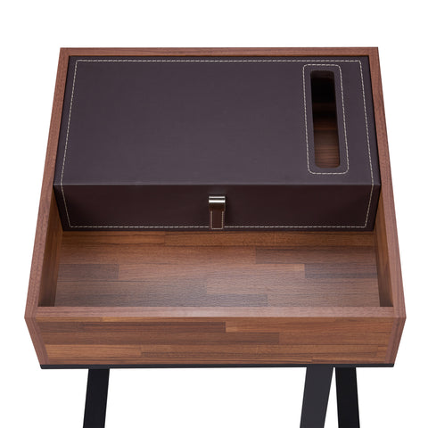 Urban Designs Miller Wooden Storage Accent Side Table - Walnut Brown