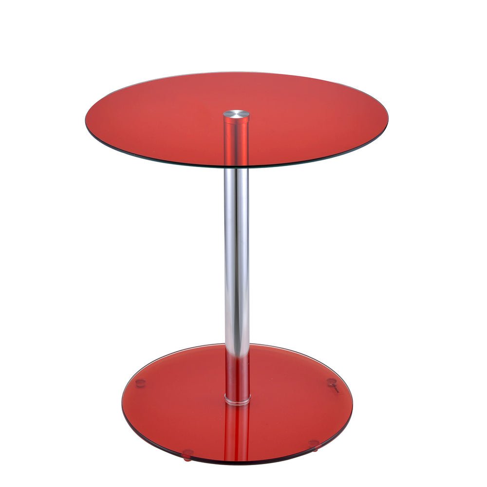 Urban Designs Samantha Chrome Accent Side Table - Red Glass