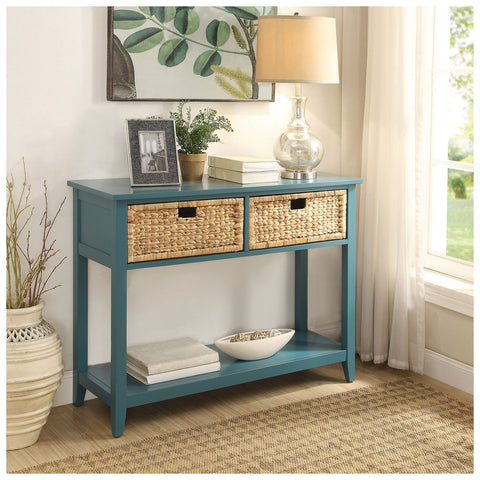 Urban Designs Console Table With Two Basket-like Front Drawers - Teal