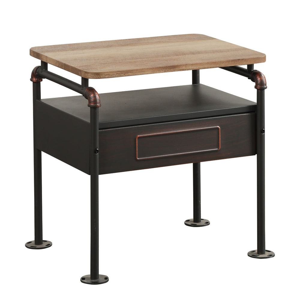 Urban Designs Tori Two-Tone 1-Drawer Nightstand - Sandy Gray and Antique Oak