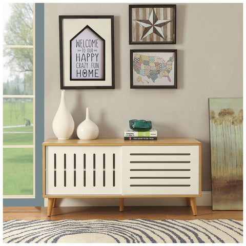 Urban Designs Console Table With Sliding Doors - Natural and White