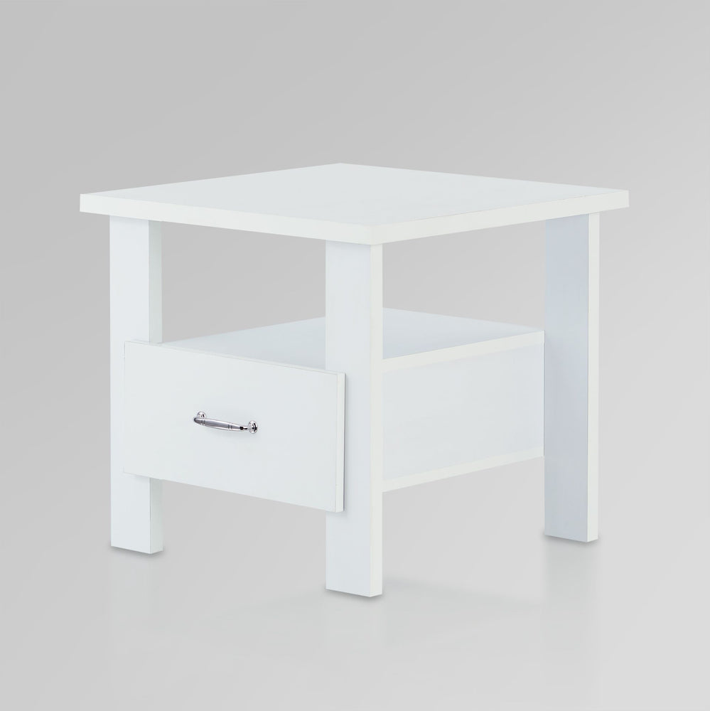 Urban Designs Bedside Square Nightstand with Drawer and Shelf - White