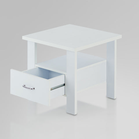 Urban Designs Bedside Square Nightstand with Drawer and Shelf - White