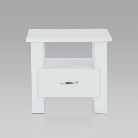 Urban Designs Bedside Square Nightstand with Drawer and Shelf - White