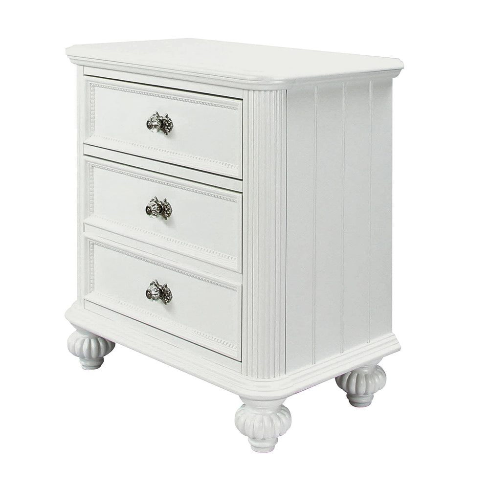 Urban Designs 3-Drawer Nightstand with Glass Knob Accents - White