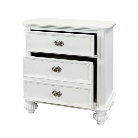 Urban Designs 3-Drawer Nightstand with Glass Knob Accents - White