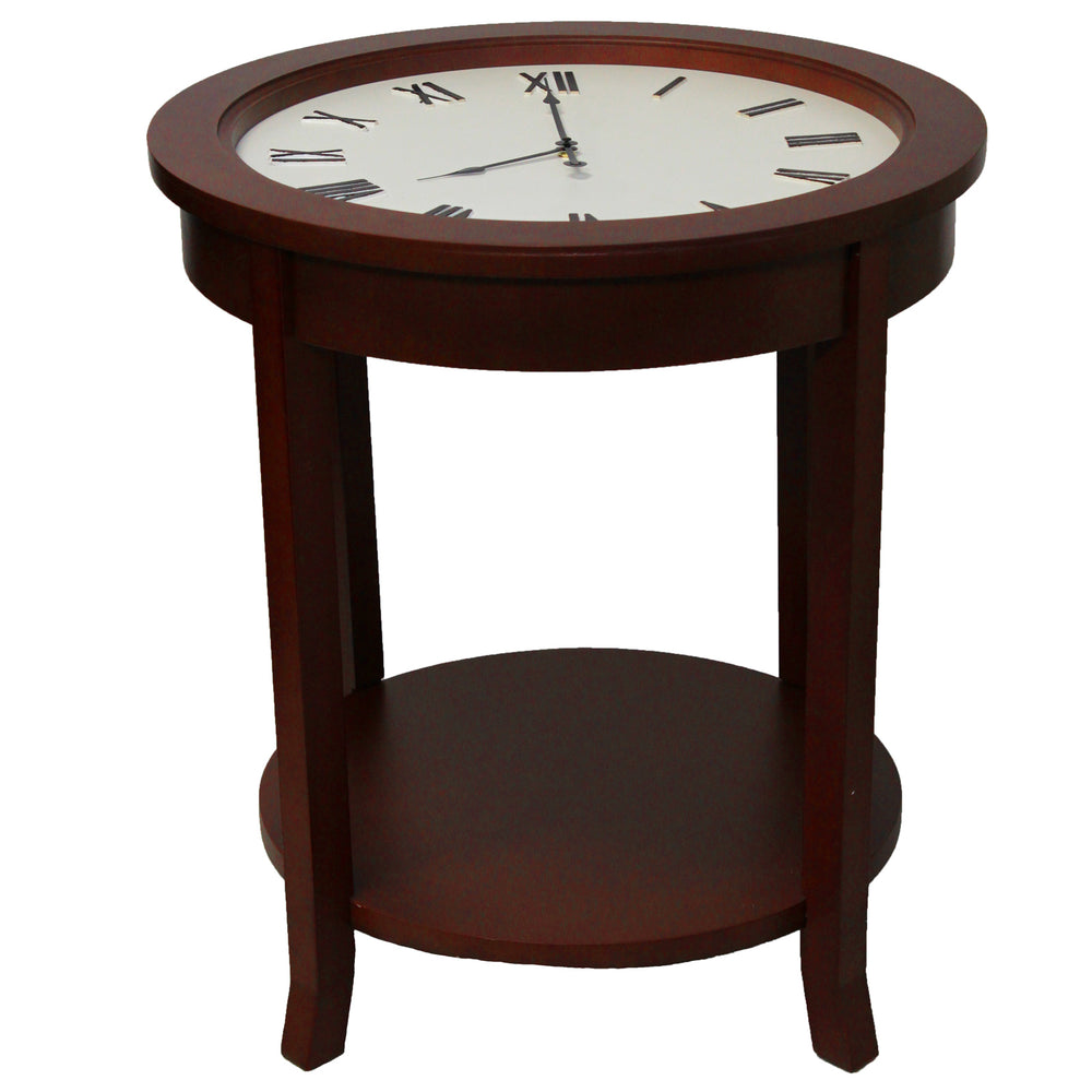 Urban Designs 26" Round Wooden Clock Accent Table - Brown