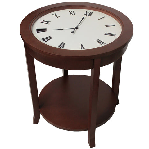 Urban Designs 26" Round Wooden Clock Accent Table - Brown