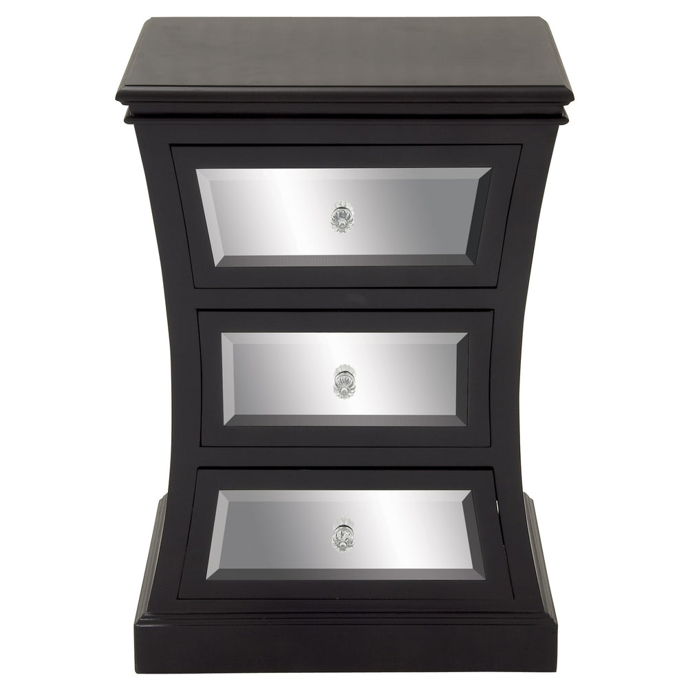 Urban Designs 3 Drawer Mirror Wood Side Cabinet - Black
