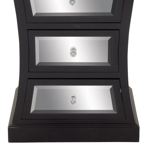 Urban Designs 3 Drawer Mirror Wood Side Cabinet - Black