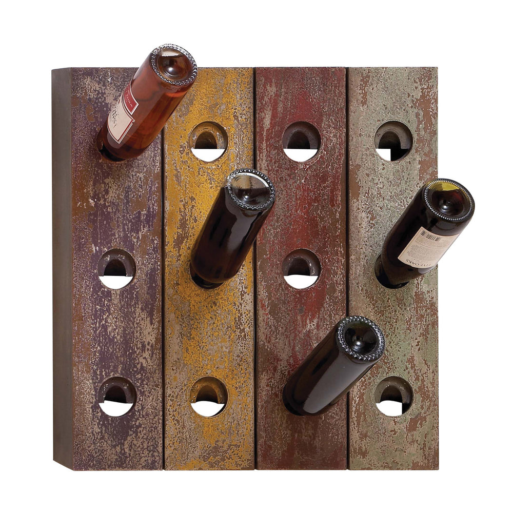 Urban Designs Aged Wood Multicolor Wine Bottle Riddling Rack - 12-Bottle Holder