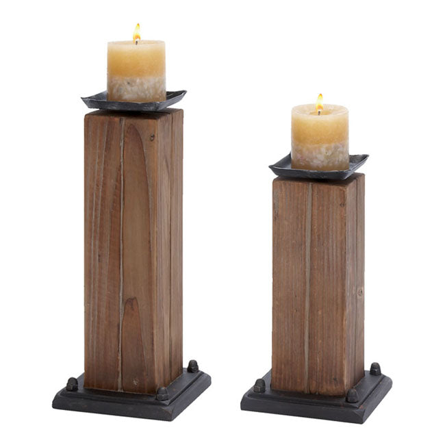 Rustic Serenity Raw Wooden Handcrafted Candle Holders - Set of 2