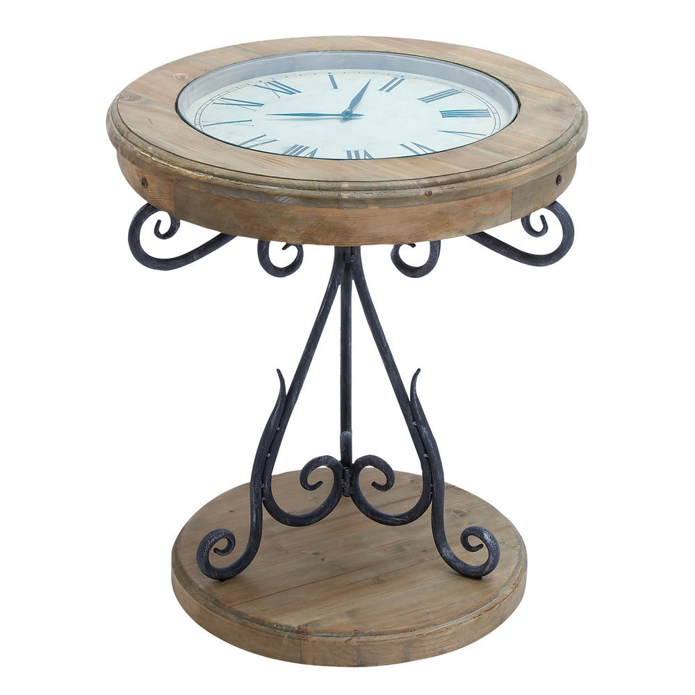 Urban Designs Natural Exposed Wood Round Clock Accent Table