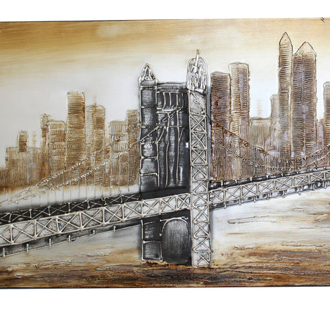 Urban Designs New York Bridge Hand Painted Contemporary Canvas Wall Art Decor