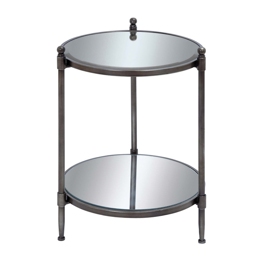 Urban Designs 24" Mirrored Round Metal Accent Table With Shelf