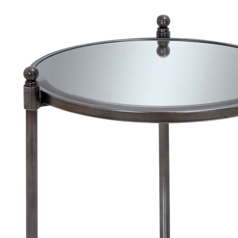 Urban Designs 24" Mirrored Round Metal Accent Table With Shelf