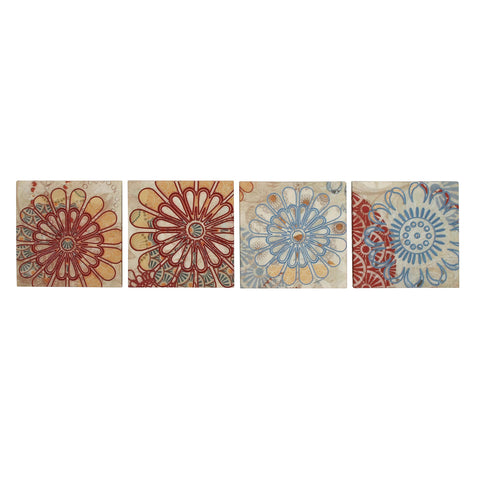 Flower Burst Embroided Canvas 4-Piece Multidirectional Wall Art Decor