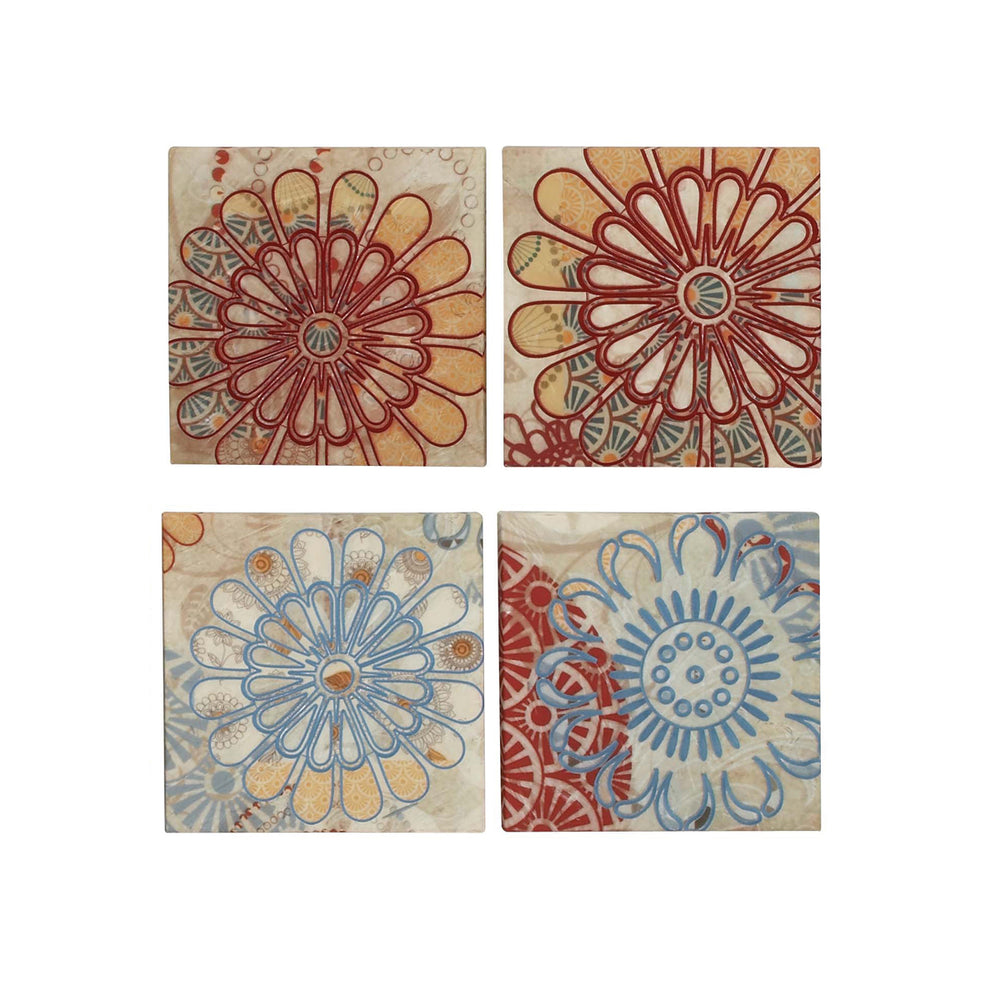 Flower Burst Embroided Canvas 4-Piece Multidirectional Wall Art Decor