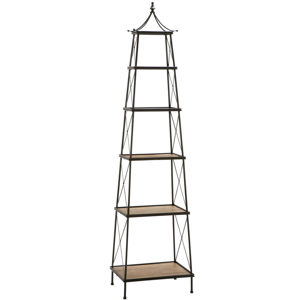 Urban Designs Parisian Natural Wood and Metal Widening Shelf Tower - 81" High