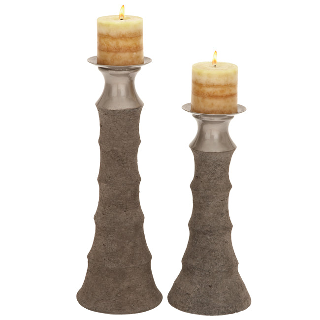 Urban Designs Del Mar Solid Ceramic Pillar Candle Holders - Set of 2
