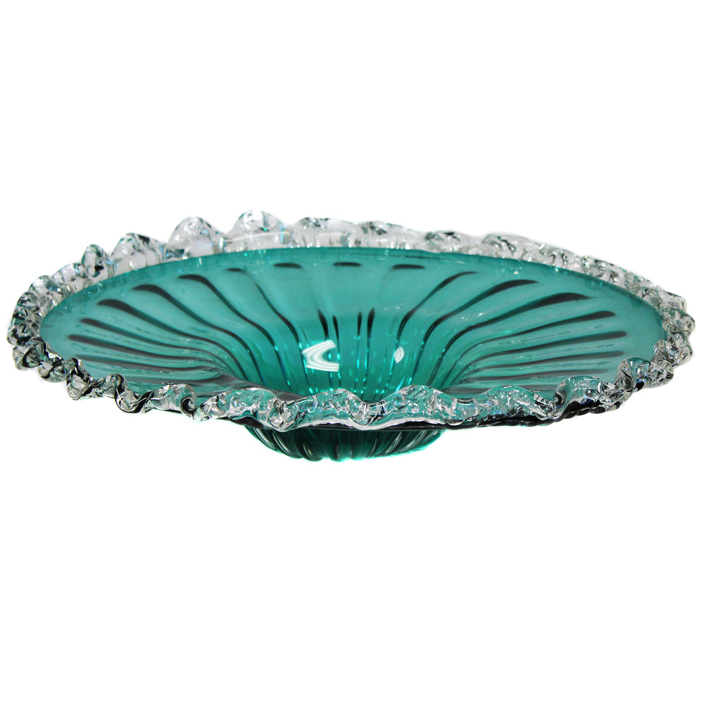 Urban Designs Rippled Decorative Glass Bowl - Aqua
