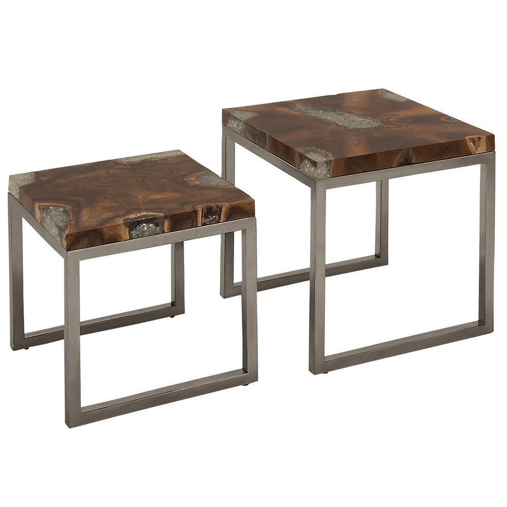 Urban Designs Wood Art Stainless Steel Nesting Accent Table - Set of 2