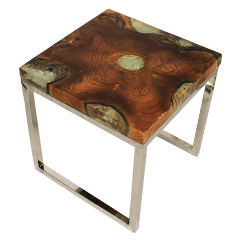 Urban Designs Wood Art Stainless Steel Nesting Accent Table - Set of 2