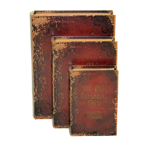 Urban Designs 3-Piece Wood & Leather Book Safe Set - The Old Curiosity Shop by Charles Dickens