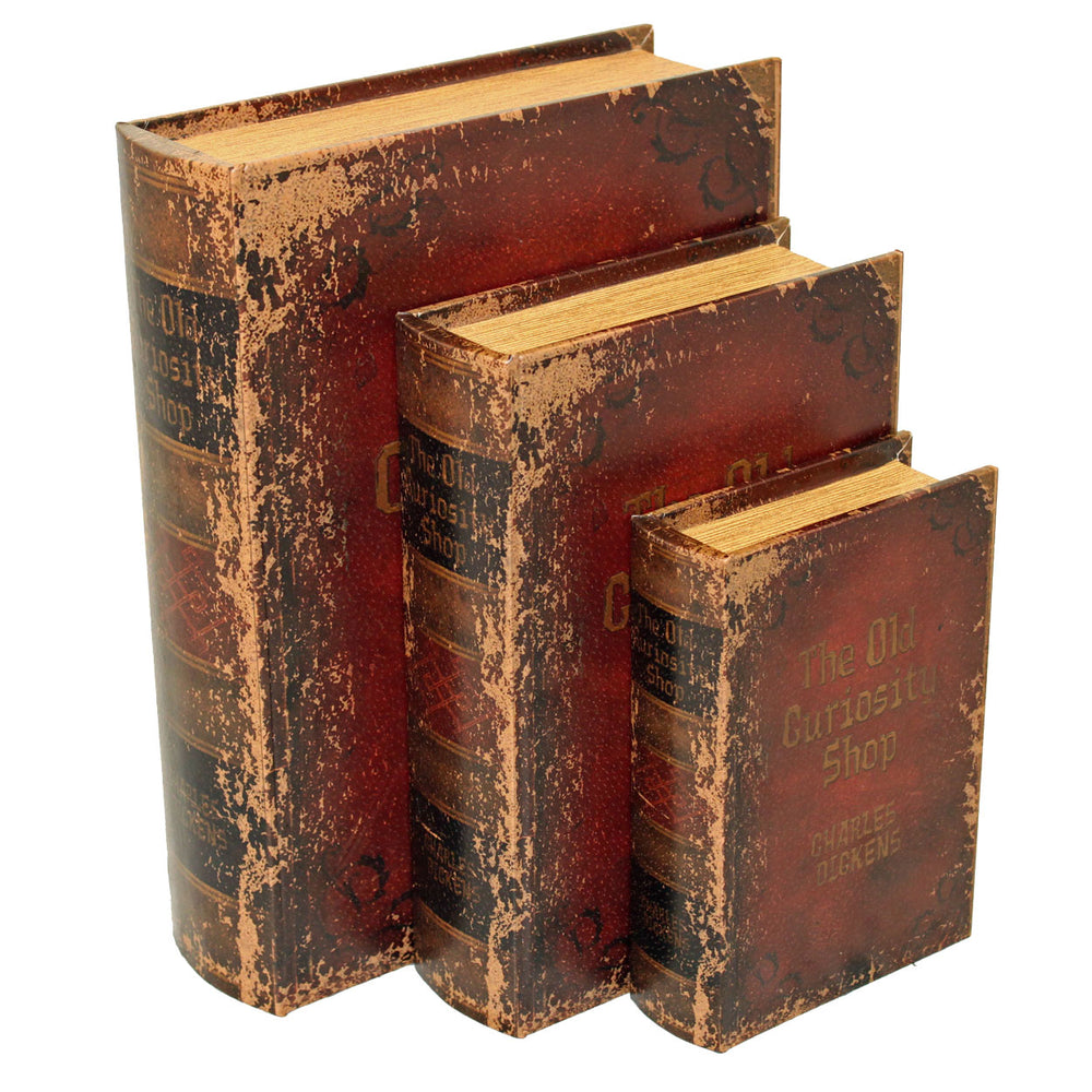 Urban Designs 3-Piece Wood & Leather Book Safe Set - The Old Curiosity Shop by Charles Dickens