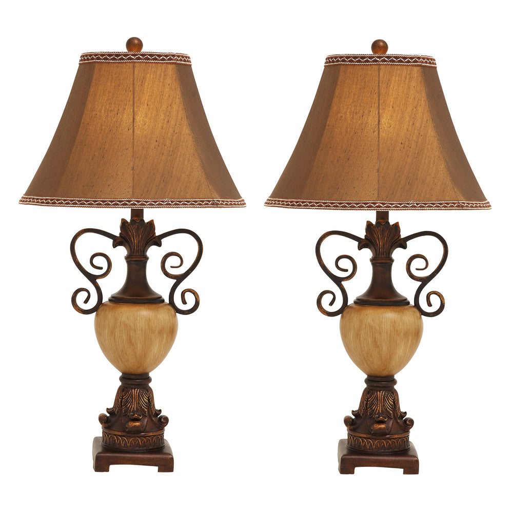 Urban Designs Copper Ornate 32-Inch Polystone Table Lamp - Set of 2