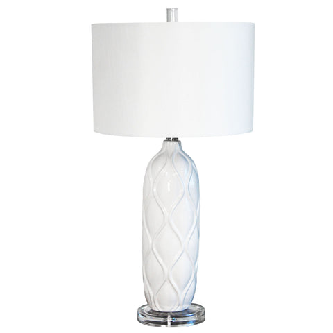 Urban Designs White Waved Ceramic 26" Table Lamp with Shade - Set of 2