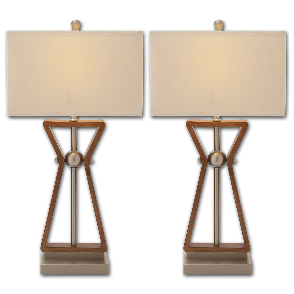 Urban Designs The Master 2-outlet Wood and Steel Table Lamps - Set of 2