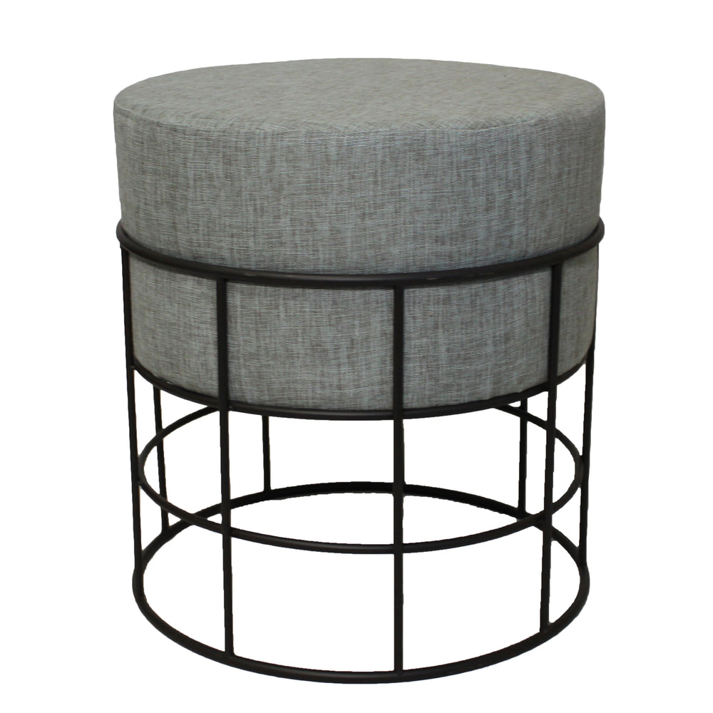 Urban Designs Indoor and Outdoor Round Metal Fabric Ottoman Stool - Grey