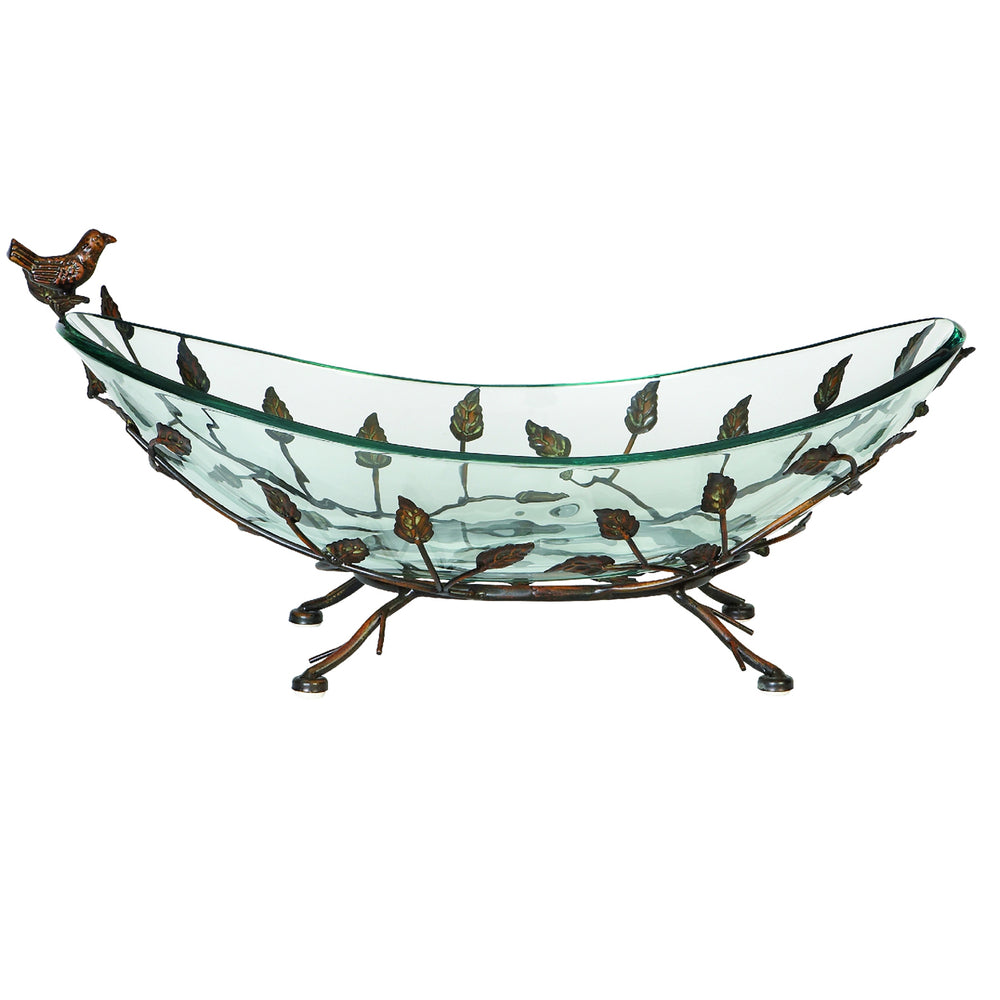 Urban Designs Foliage Large Glass Bowl Center Piece with Metal Stand