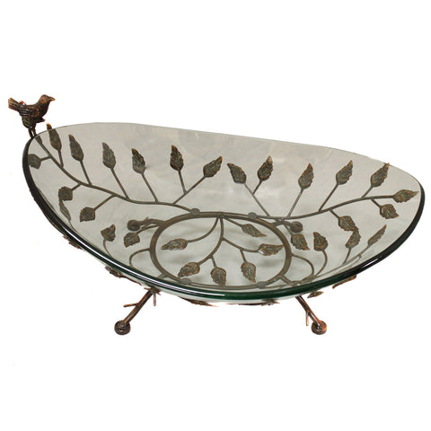 Urban Designs Foliage Large Glass Bowl Center Piece with Metal Stand