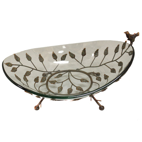 Urban Designs Foliage Large Glass Bowl Center Piece with Metal Stand