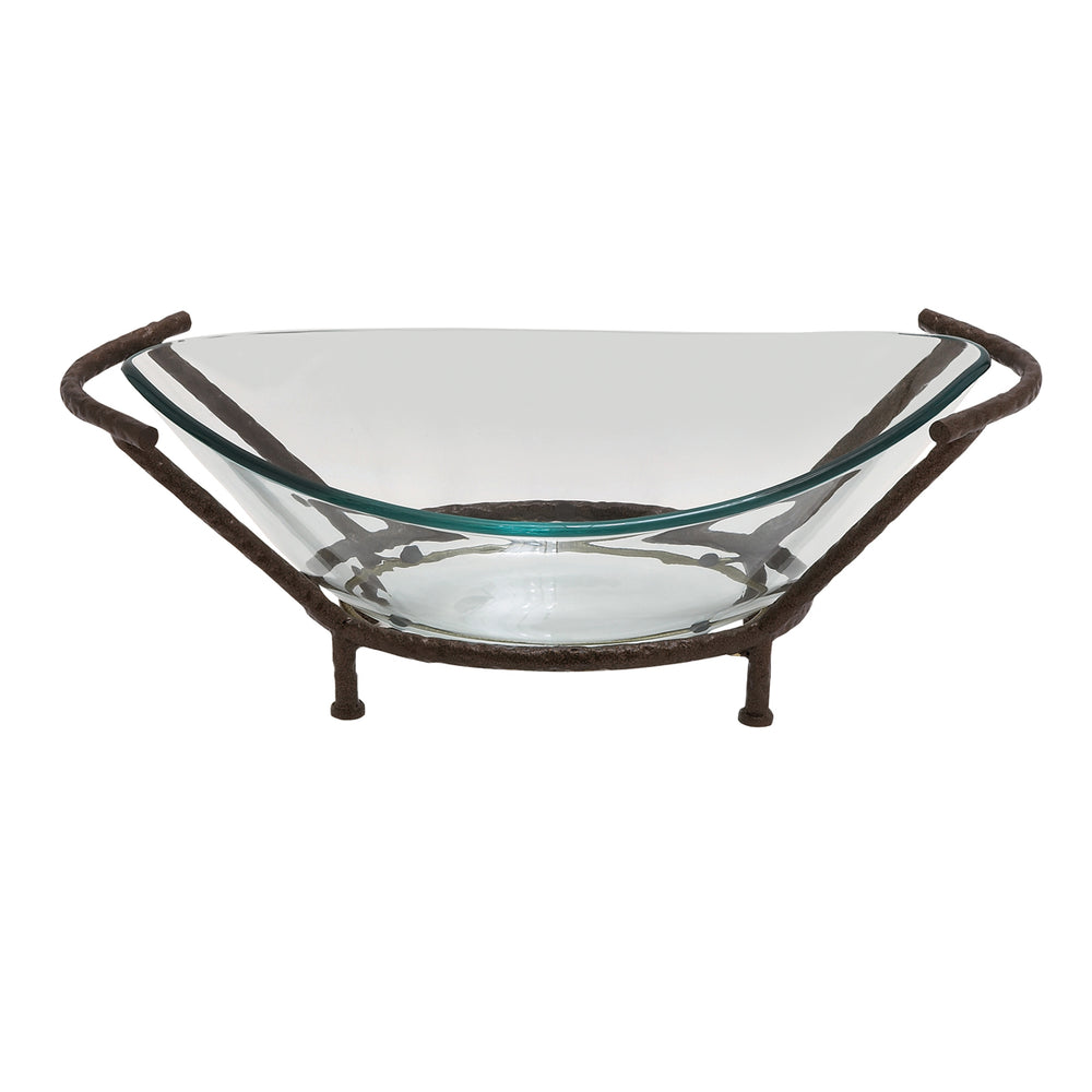Urban Designs The Liam Oval Glass Bowl Center Piece with Metal Stand