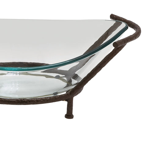 Urban Designs The Liam Oval Glass Bowl Center Piece with Metal Stand