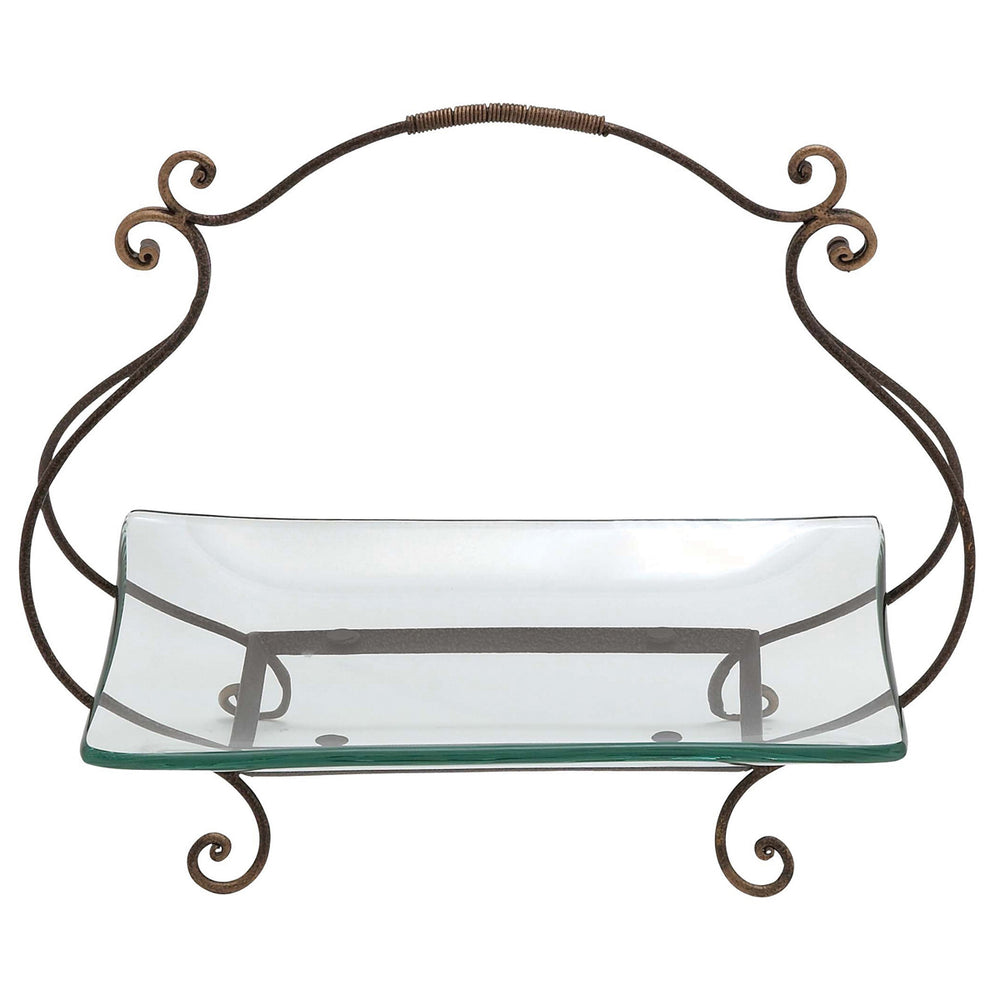 Urban Designs The Gordon Rectangular Glass Serving Tray with Metal Stand