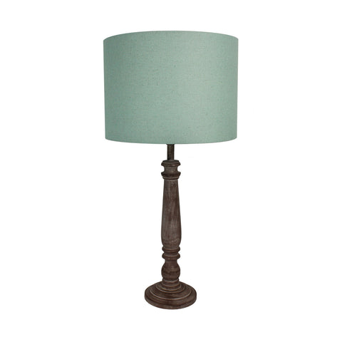 Urban Designs 29-Inch Candlestick Greywash Wood and Round Green Linen Table Lamp