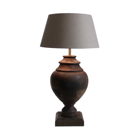 Urban Designs 24-Inch Brown Wood Jar and Round Brown Textile Table Lamp