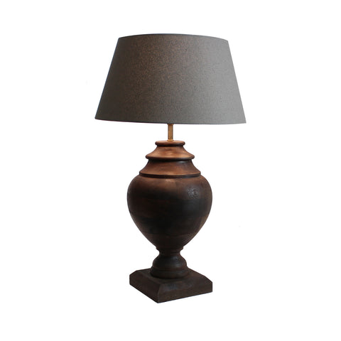 Urban Designs 24-Inch Brown Wood Jar and Round Brown Textile Table Lamp