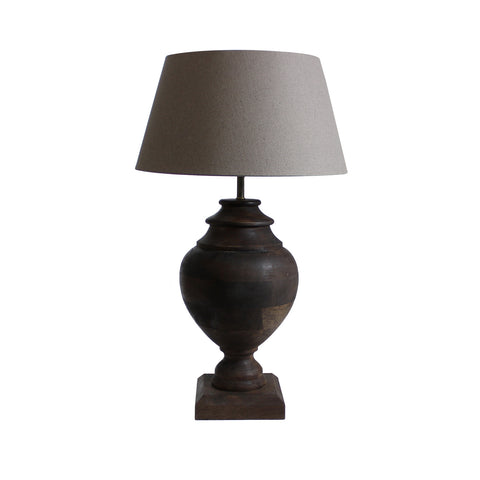 Urban Designs 24-Inch Brown Wood Jar and Round Brown Textile Table Lamp