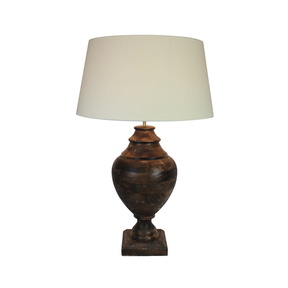 Urban Designs 35-Inch Handcrafted Round Wood and Round White Table Lamp