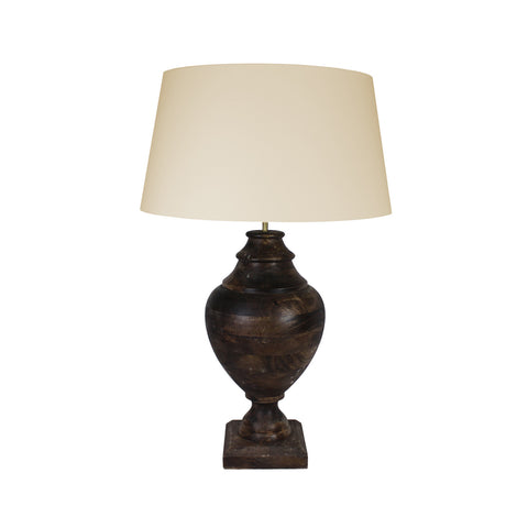 Urban Designs 35-Inch Handcrafted Round Wood and Round White Table Lamp