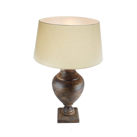 Urban Designs 35-Inch Handcrafted Round Wood and Round White Table Lamp